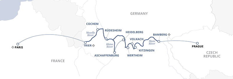 Uniworld-Paris, Prague & Germany-map